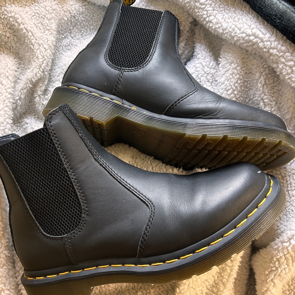 Dr. Martens Gray Chelsea Boots with Yellow Stitching women’s size 8